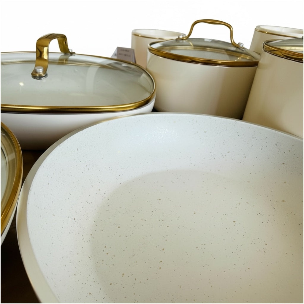 Luxurious Edition Off-White & Gold 12-Piece Ceramic Non-Stick Cookware Set
