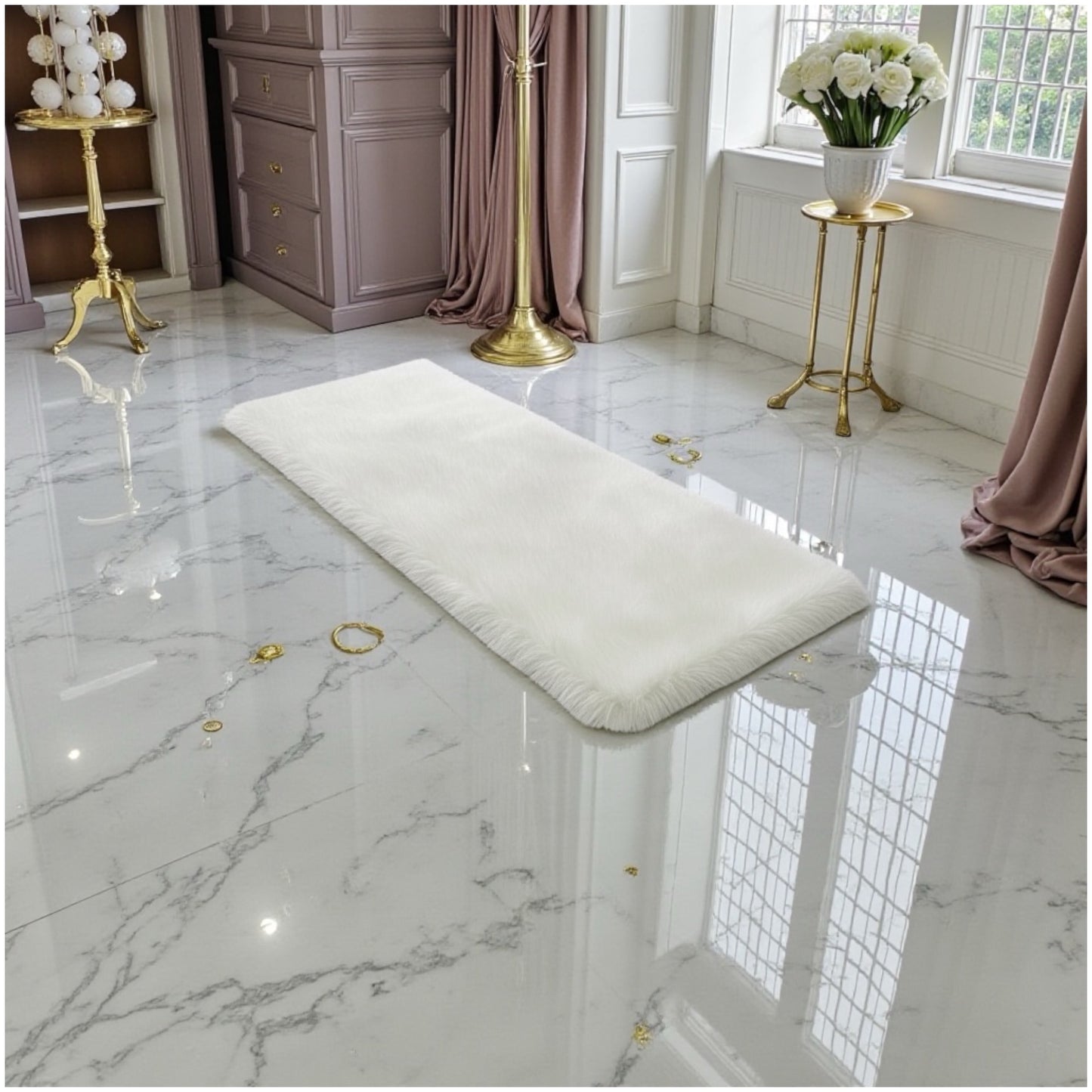 Luxurious Ultra Soft White Fluffy Rug –60×150cm | Luxury Long-Pile Faux Fur