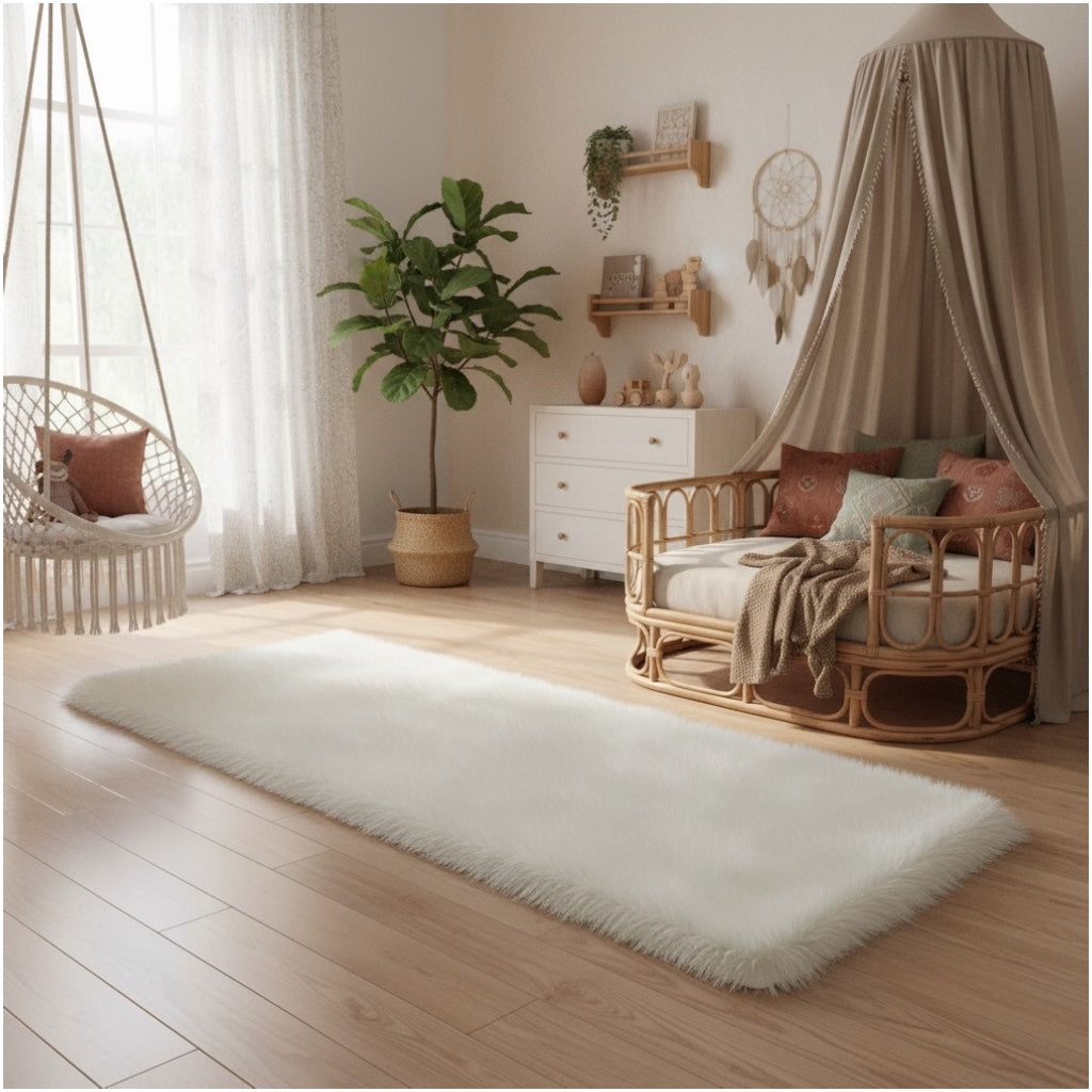 Luxurious Ultra Soft White Fluffy Rug –60×150cm | Luxury Long-Pile Faux Fur