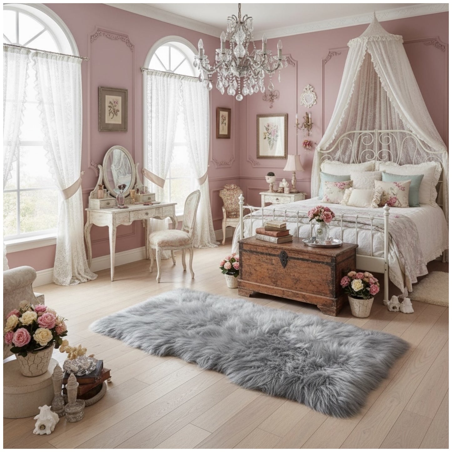 Luxury Fluffy Grey Rug – Ultra Soft 60×150cm Faux Fur Carpet for Home Decor