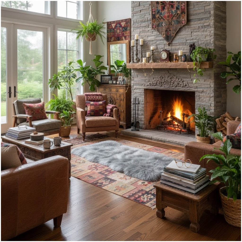 Luxury Fluffy Grey Rug – Ultra Soft 60×150cm Faux Fur Carpet for Home Decor