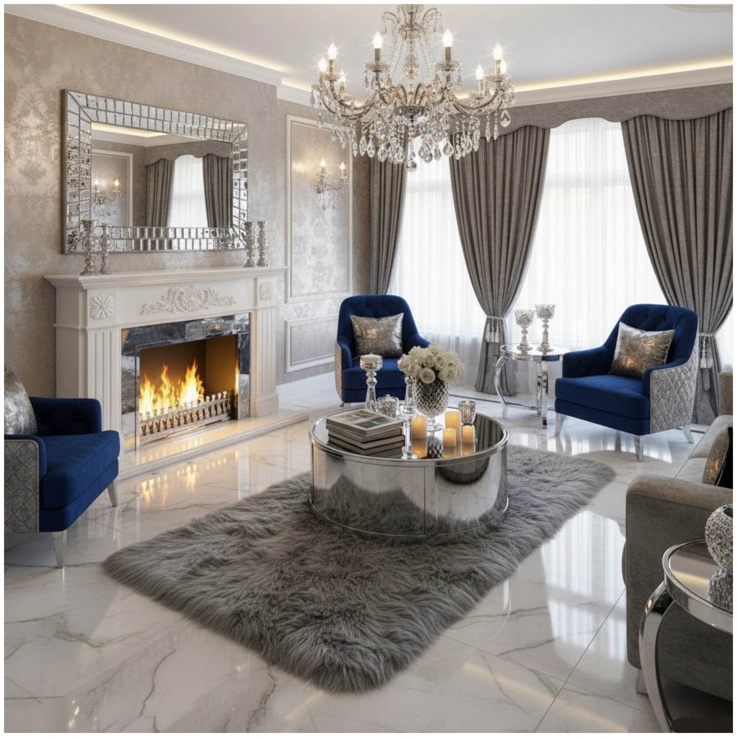 Luxury Fluffy Grey Rug – Ultra Soft 60×150cm Faux Fur Carpet for Home Decor