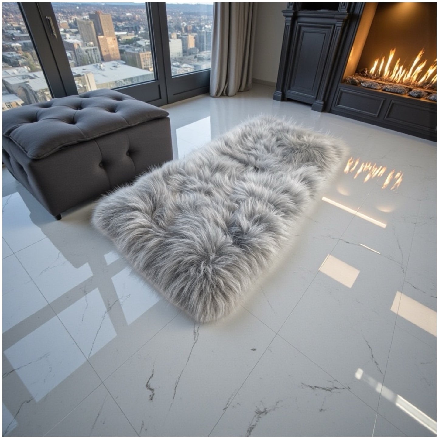 Luxury Fluffy Grey Rug – Ultra Soft 60×150cm Faux Fur Carpet for Home Decor
