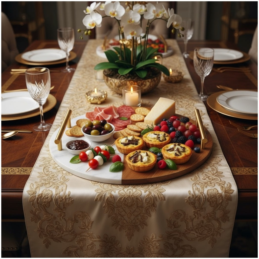 Marble and Wooden Platter with Gold Handles
