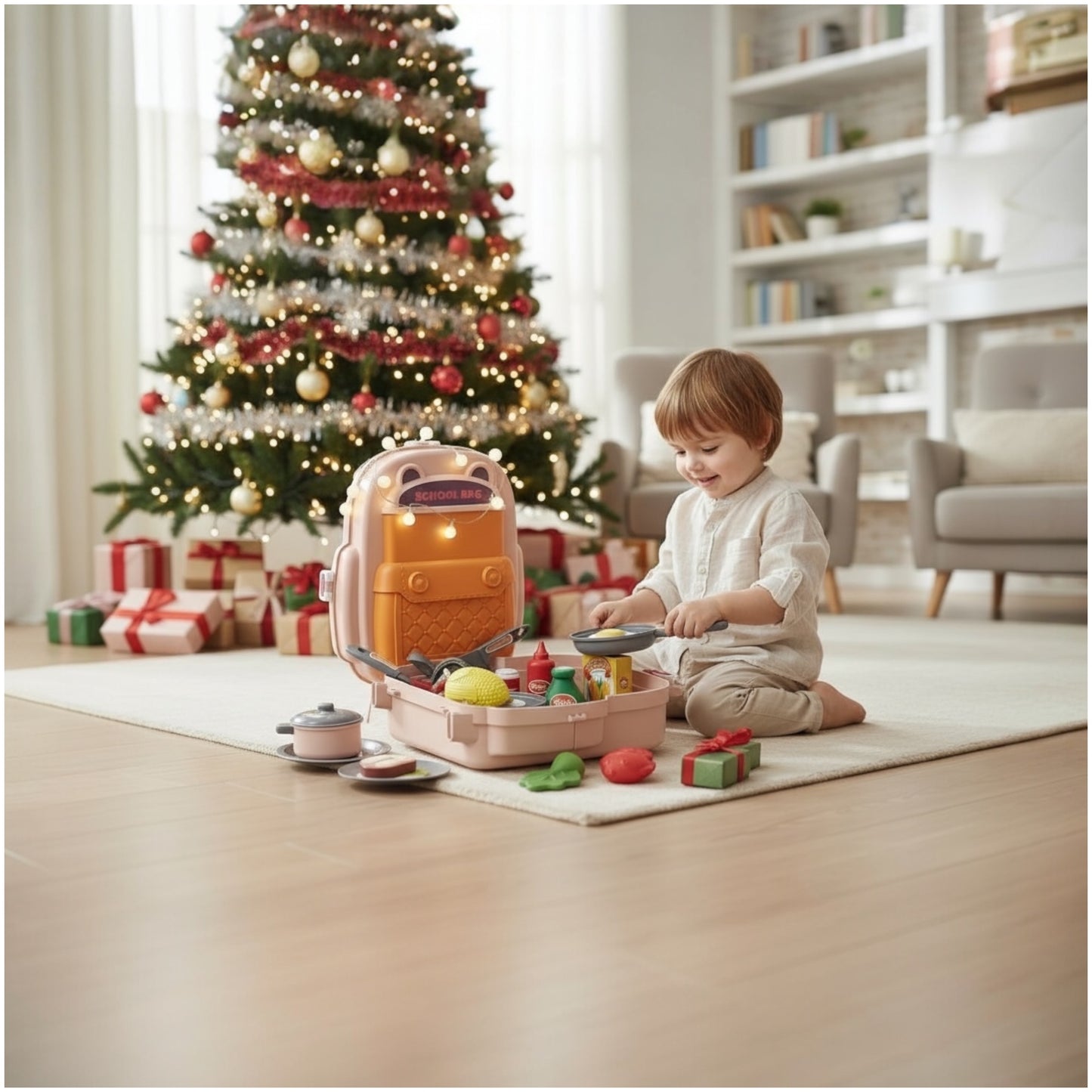 Toy Kids Cooking Backpack Playset – 22-Piece Portable Kitchen Toy for Boys & Girls – Pretend Play Chef Set