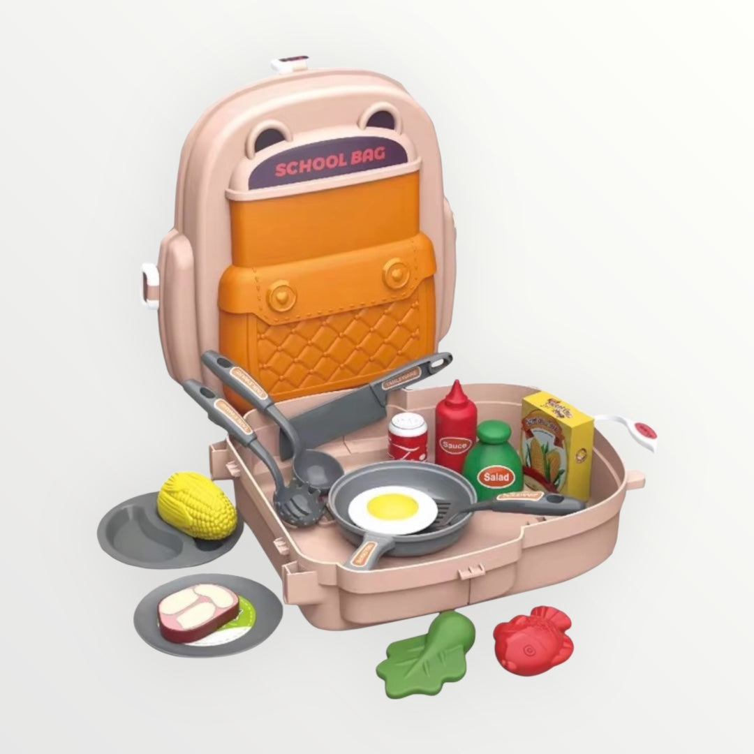 Toy Kids Cooking Backpack Playset – 22-Piece Portable Kitchen Toy for Boys & Girls – Pretend Play Chef Set