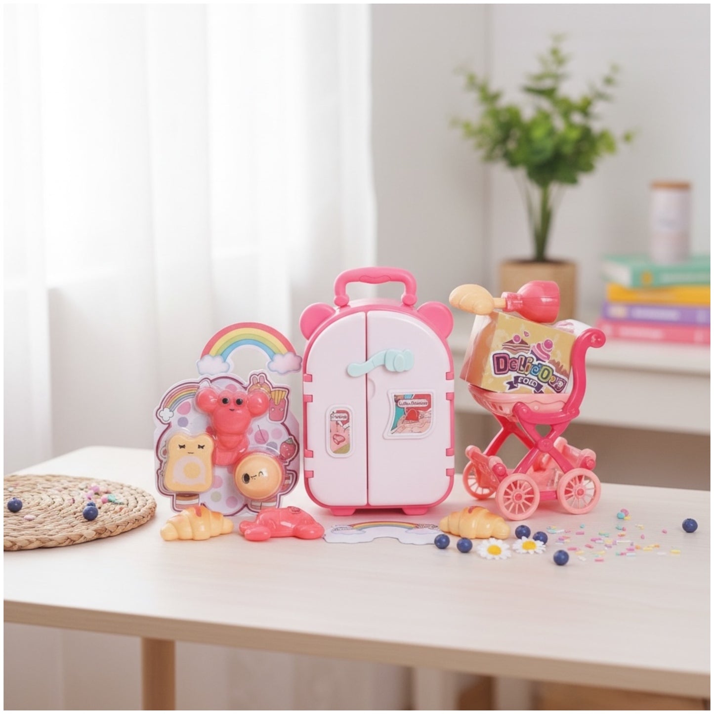 Toy Kids Cooking Refrigerator Playset – Pretend Kitchen Toy with Food Accessories (38×26×9 cm)