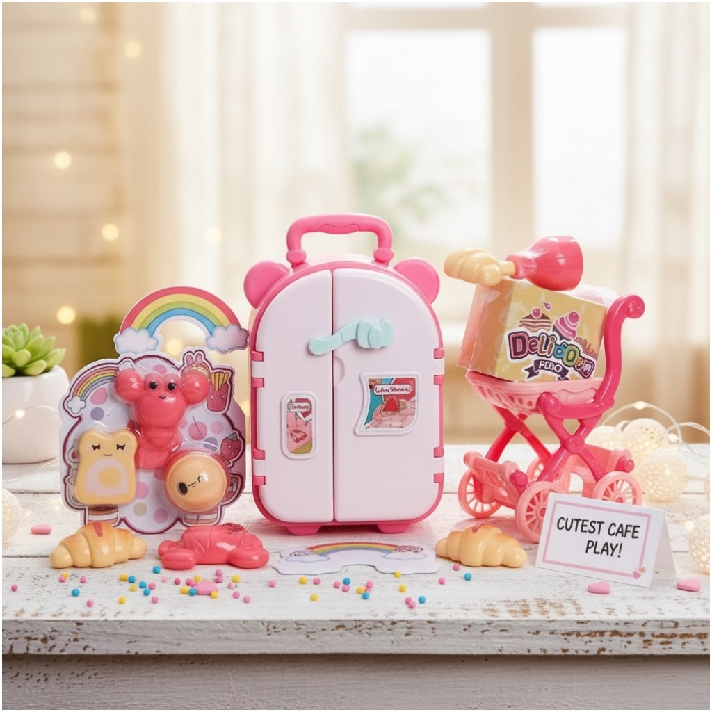 Toy Kids Cooking Refrigerator Playset – Pretend Kitchen Toy with Food Accessories (38×26×9 cm)