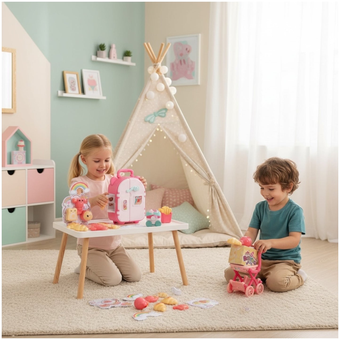 Toy Kids Cooking Refrigerator Playset – Pretend Kitchen Toy with Food Accessories (38×26×9 cm)