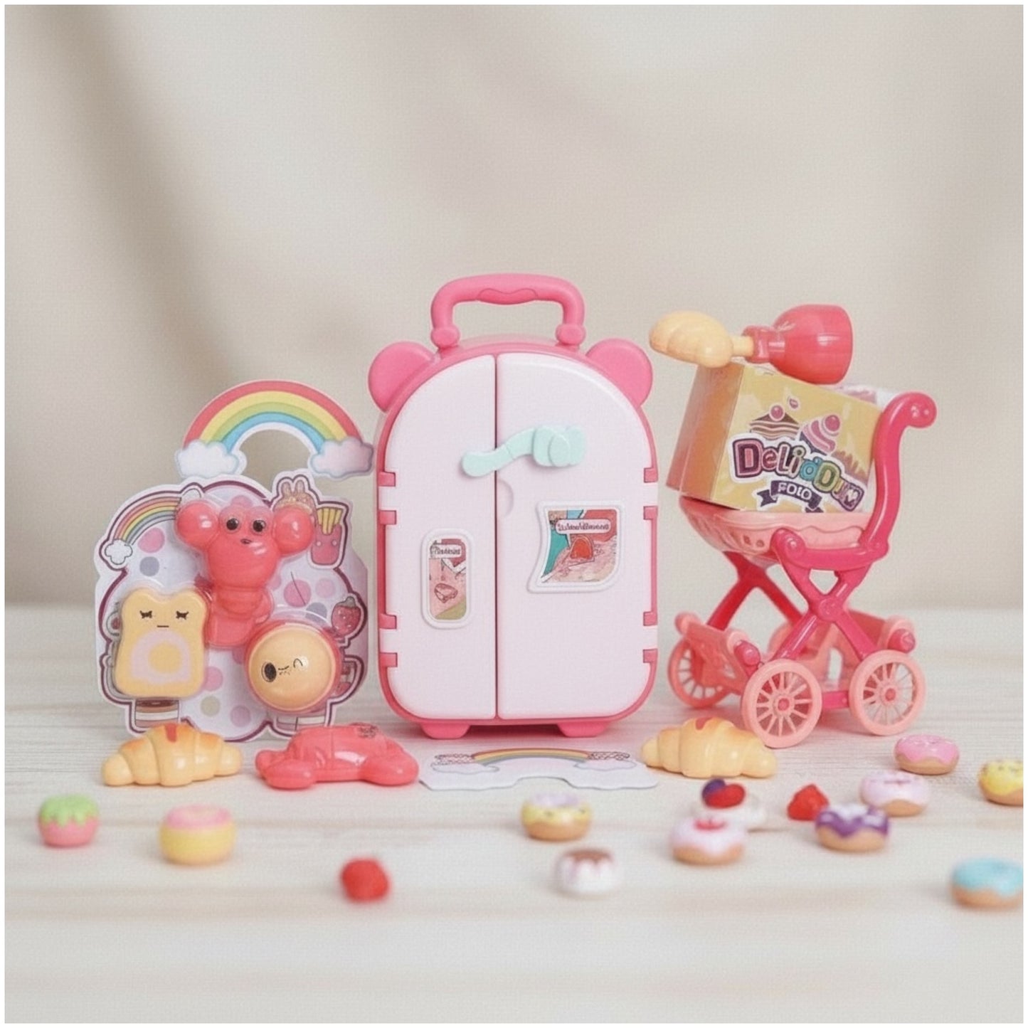 Toy Kids Cooking Refrigerator Playset – Pretend Kitchen Toy with Food Accessories (38×26×9 cm)