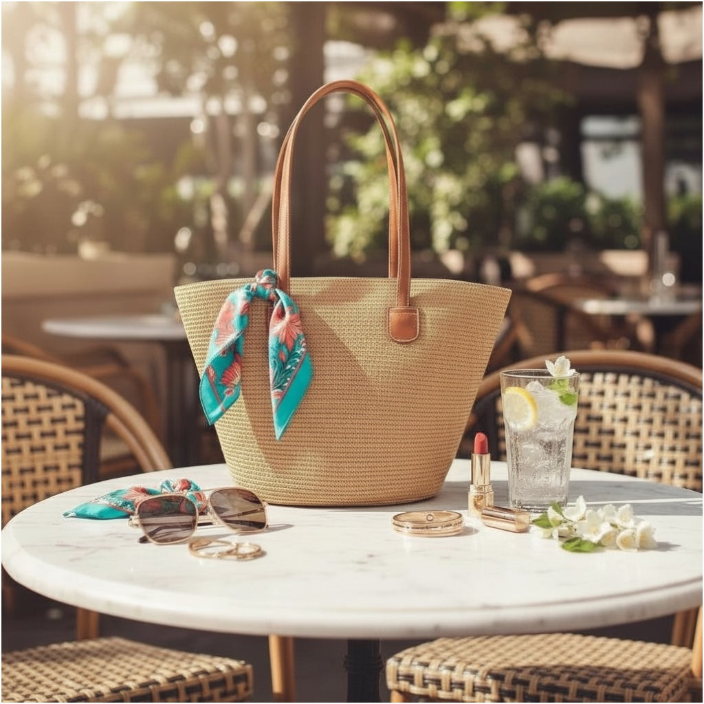 Woven Straw Tote Bag – Large, Lightweight & Elegant Everyday Carry (43 × 29 × 23 cm)