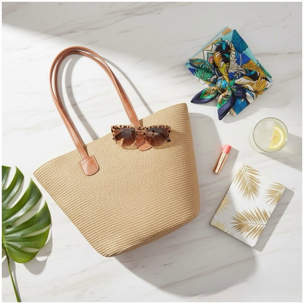 Woven Straw Tote Bag – Large, Lightweight & Elegant Everyday Carry (43 × 29 × 23 cm)