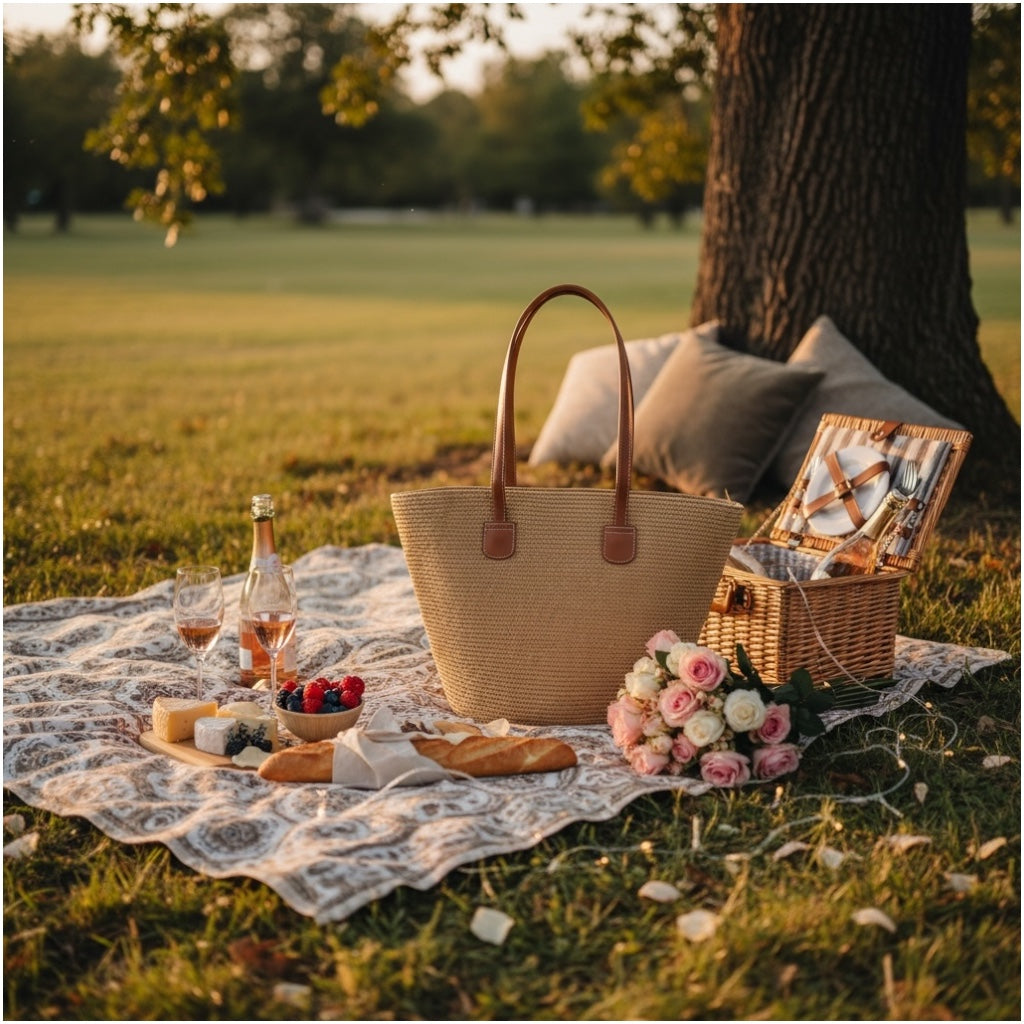 Woven Straw Tote Bag – Large, Lightweight & Elegant Everyday Carry (43 × 29 × 23 cm)