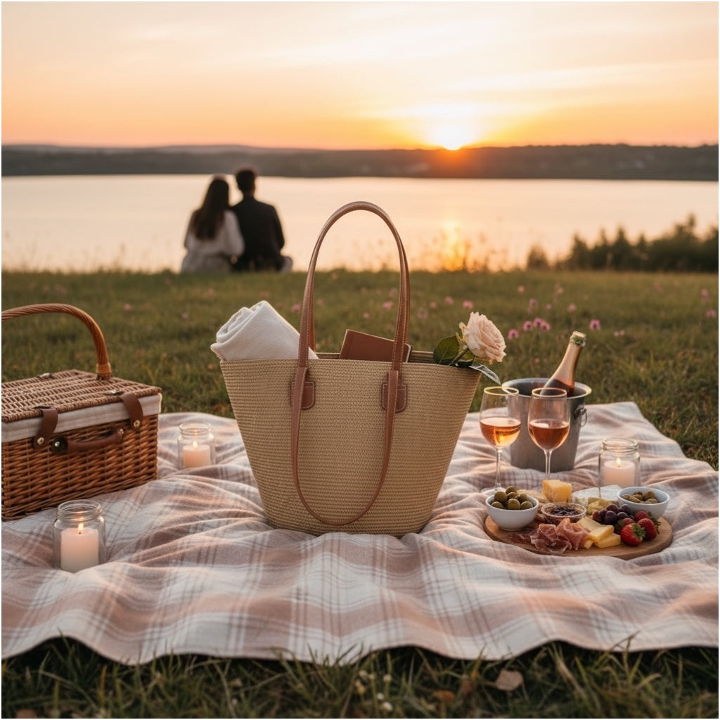 Woven Straw Tote Bag – Large, Lightweight & Elegant Everyday Carry (43 × 29 × 23 cm)