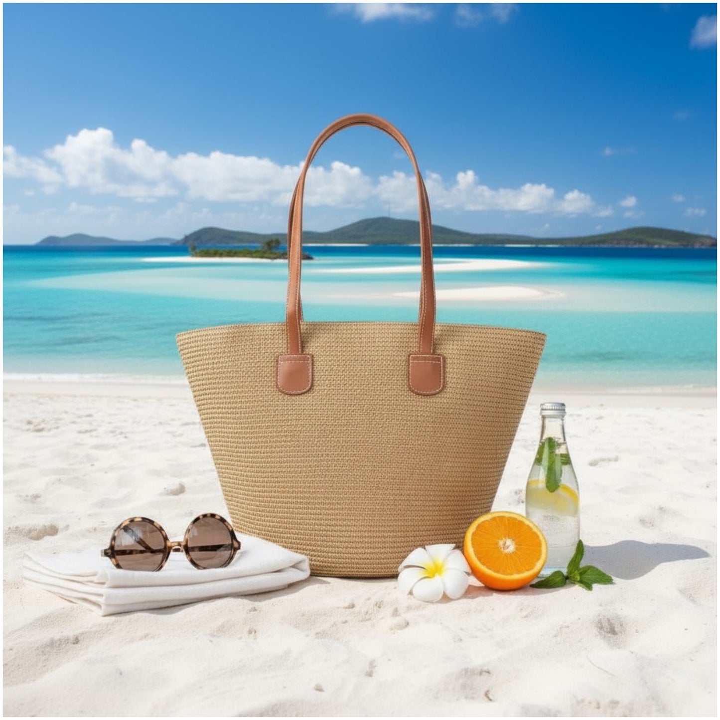 Woven Straw Tote Bag – Large, Lightweight & Elegant Everyday Carry (43 × 29 × 23 cm)