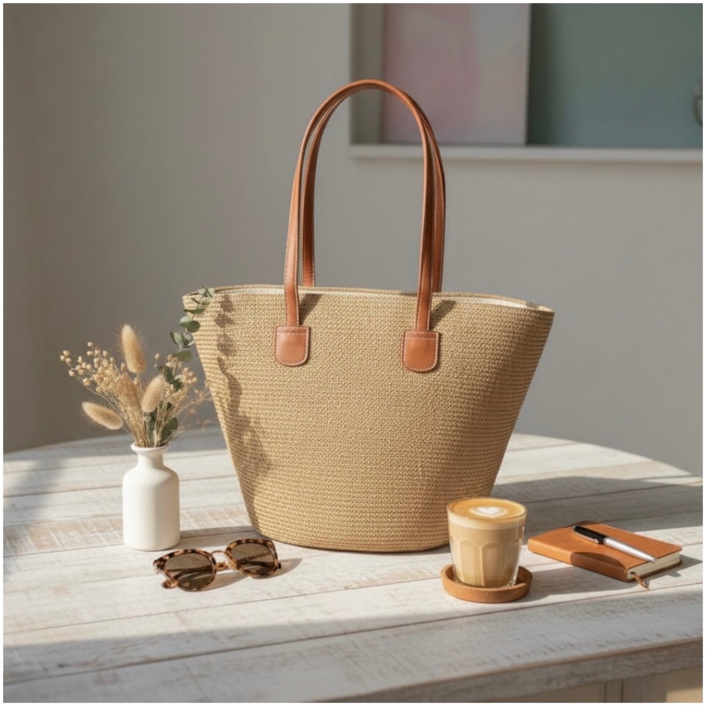 Woven Straw Tote Bag – Large, Lightweight & Elegant Everyday Carry (43 × 29 × 23 cm)