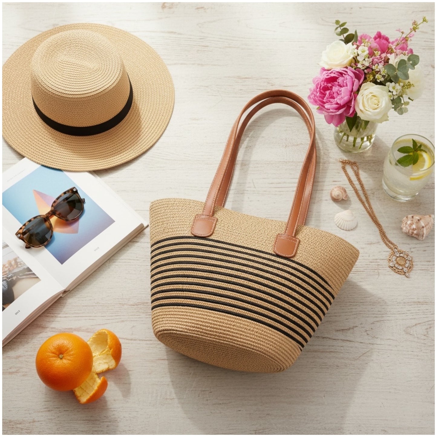 Striped Woven Tote Bag – Stylish, Lightweight and Everyday Luxury