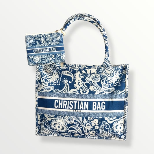 Elegant Blue & White Floral Tote Bag – Spacious Travel, Beach & Everyday Carry