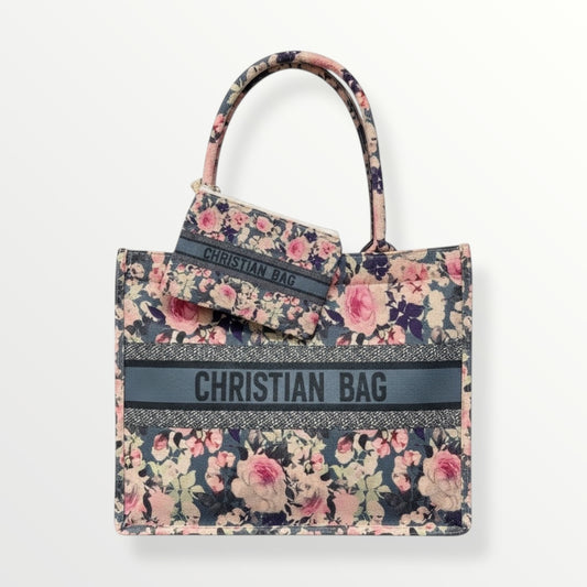 Christian Floral Tote Bag – Premium Designer-Inspired Tote With Zip Closure & Matching Pouch