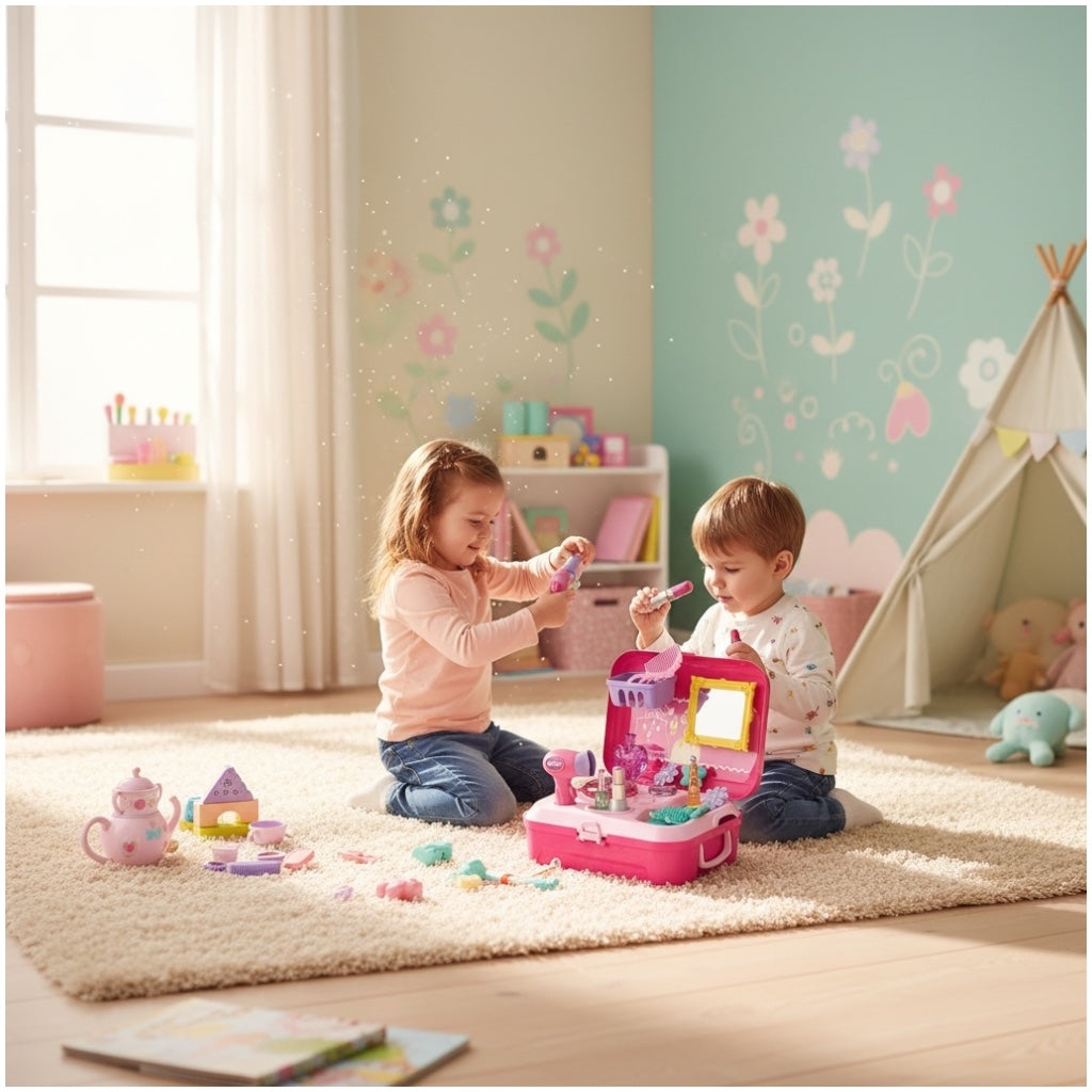 Toy 21-Piece Dresser Backpack Play Set – Portable Vanity Toy for Girls (Pink)