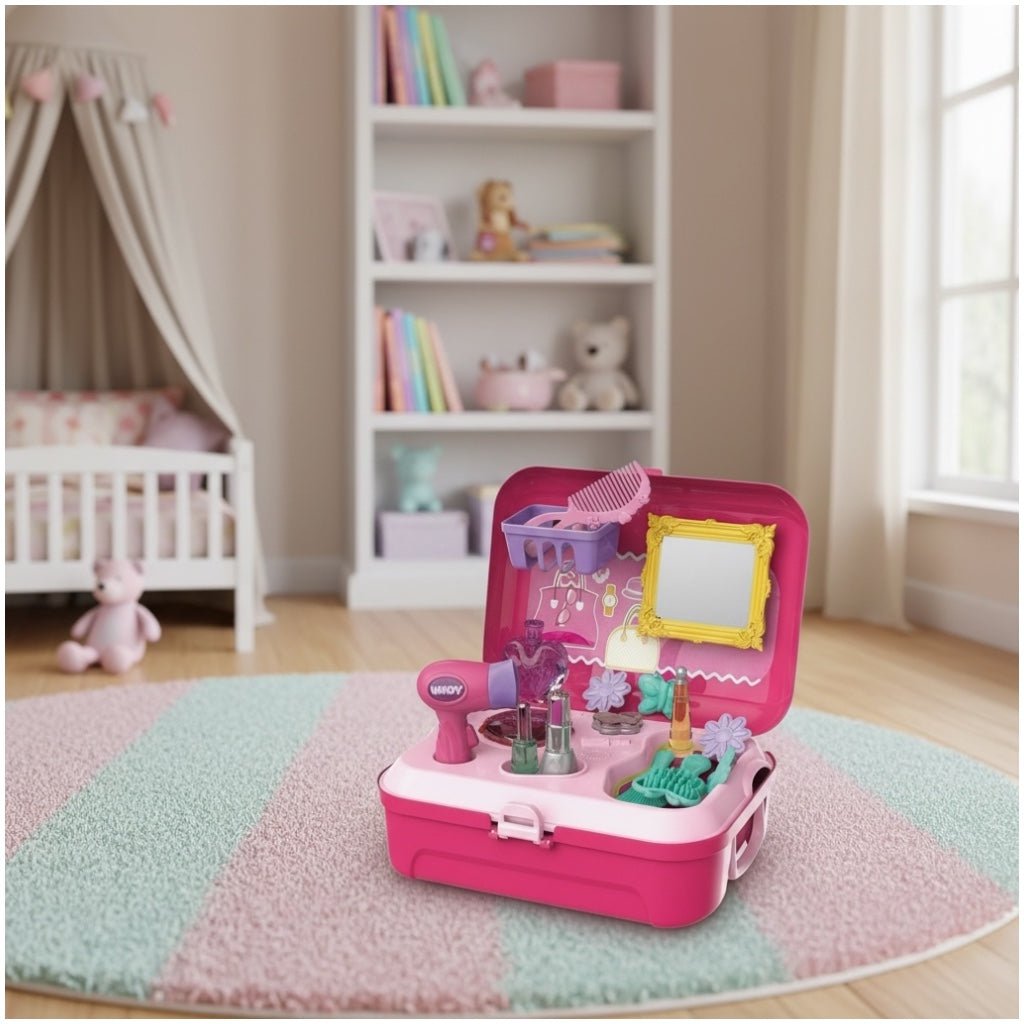 Toy 21-Piece Dresser Backpack Play Set – Portable Vanity Toy for Girls (Pink)