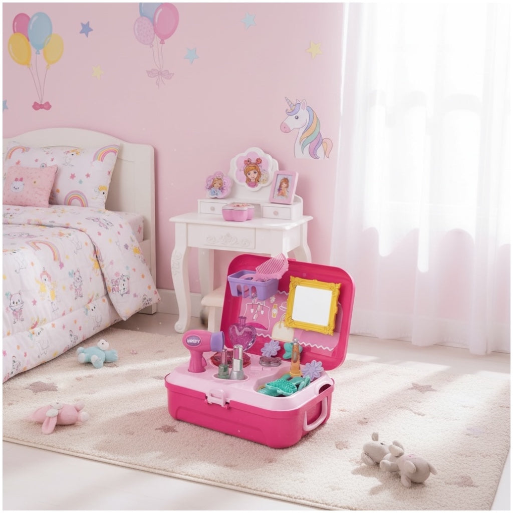 Toy 21-Piece Dresser Backpack Play Set – Portable Vanity Toy for Girls (Pink)