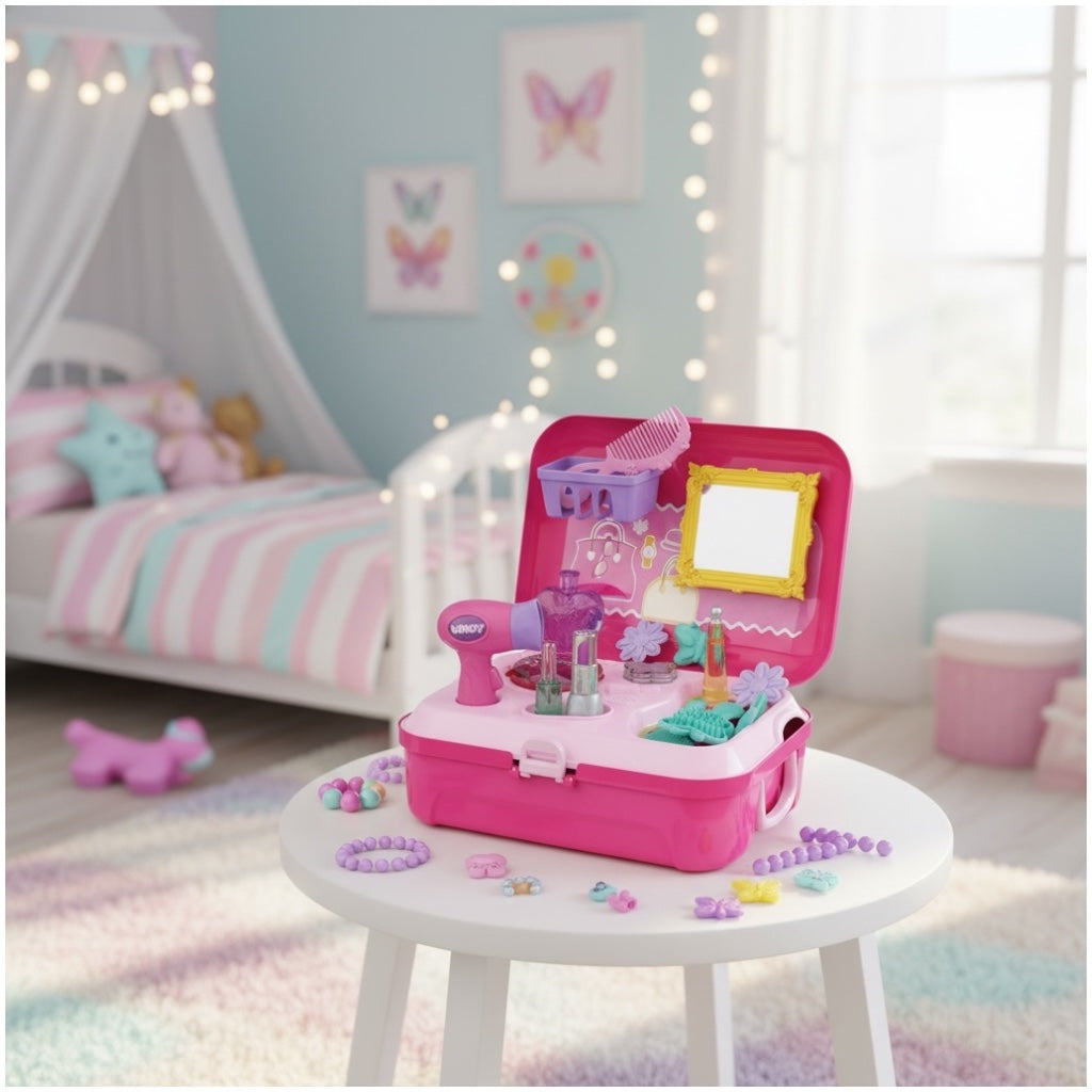 Toy 21-Piece Dresser Backpack Play Set – Portable Vanity Toy for Girls (Pink)