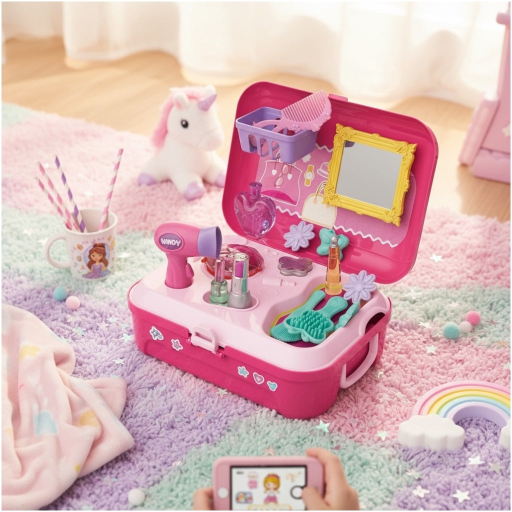 Toy 21-Piece Dresser Backpack Play Set – Portable Vanity Toy for Girls (Pink)