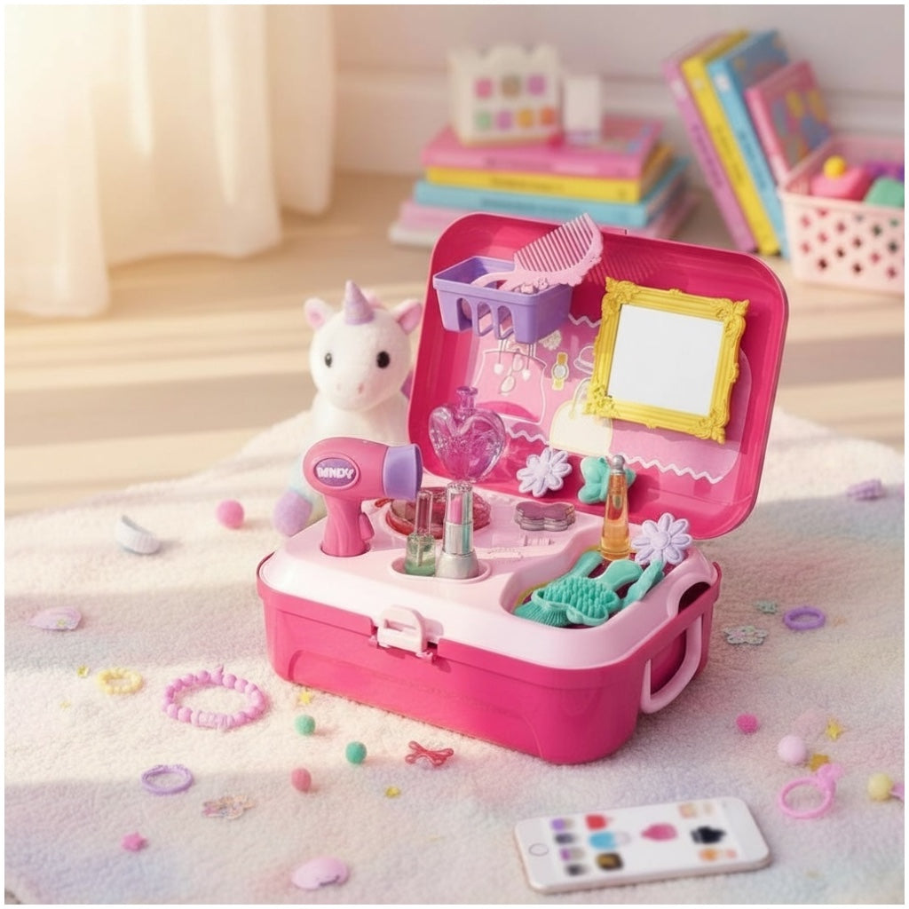Toy 21-Piece Dresser Backpack Play Set – Portable Vanity Toy for Girls (Pink)
