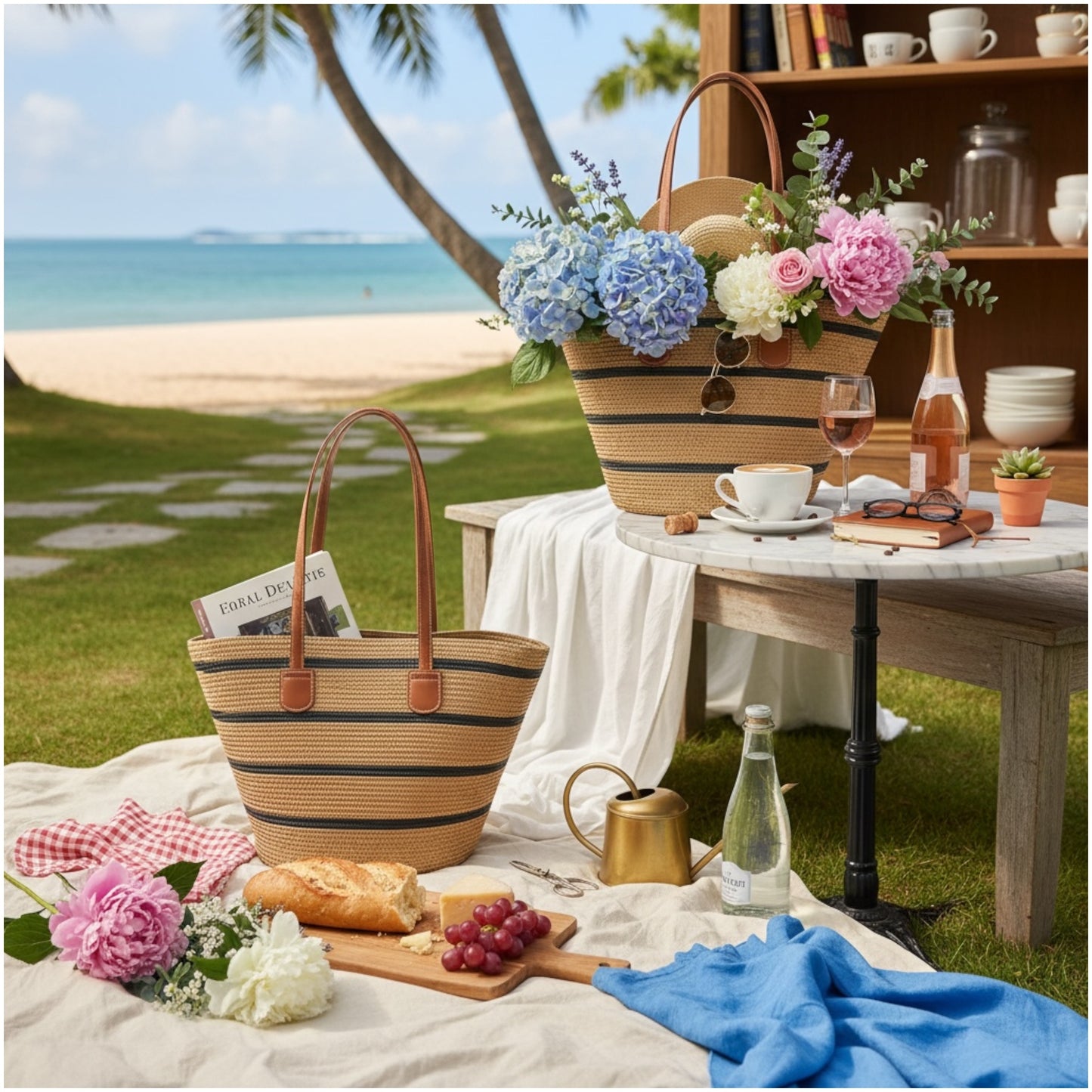 Chic Striped Straw Tote Bag – Summer Beach & Everyday Carry Essentials Bag