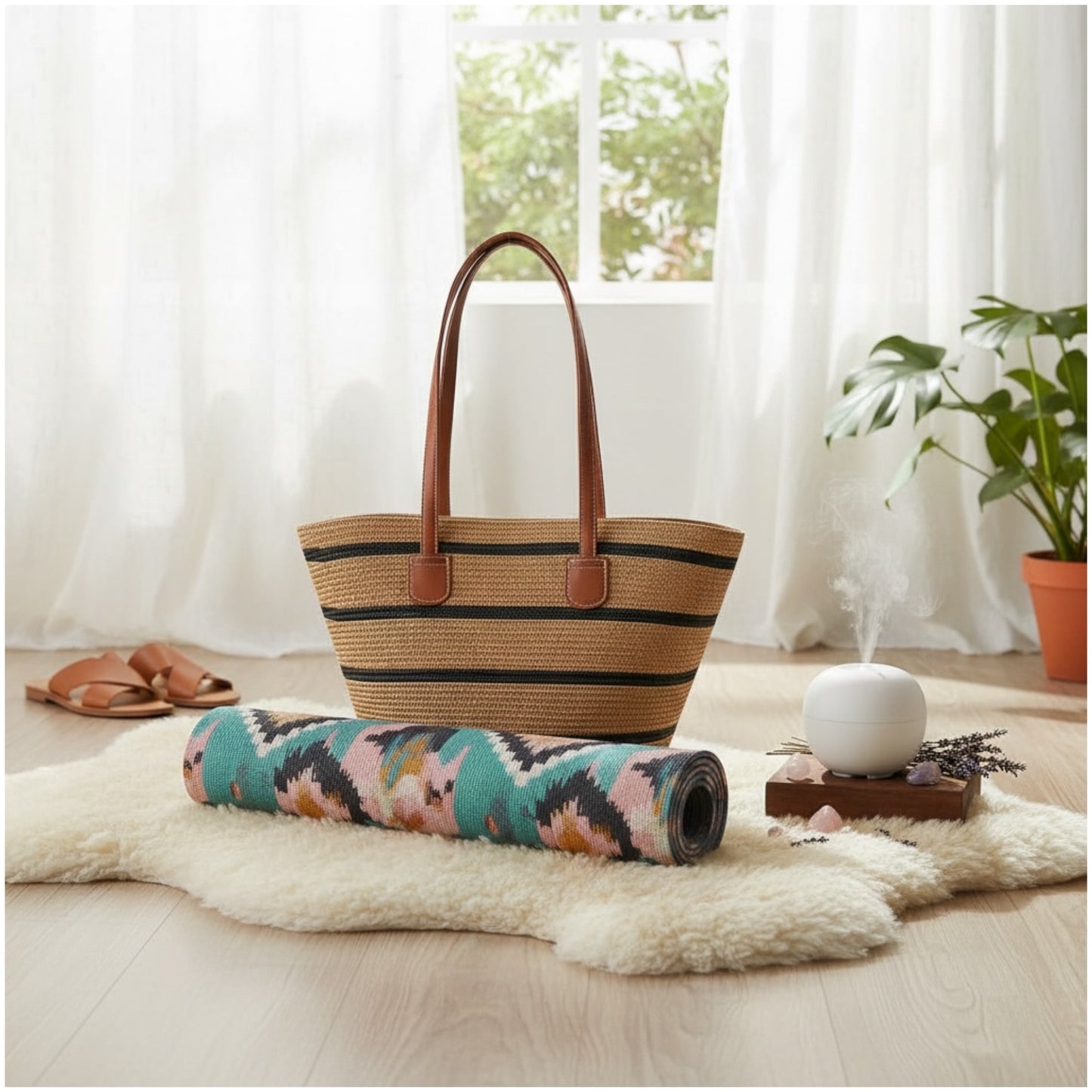 Chic Striped Straw Tote Bag – Summer Beach & Everyday Carry Essentials Bag