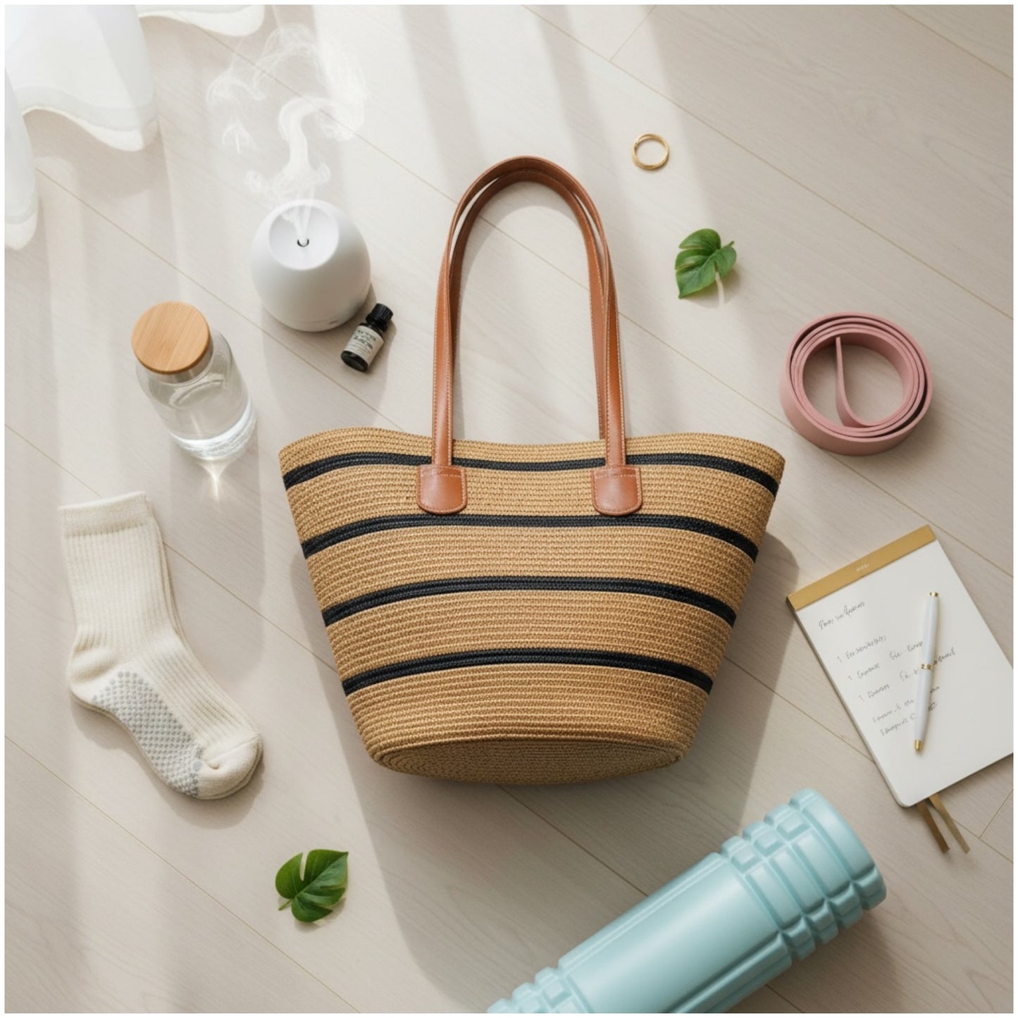 Chic Striped Straw Tote Bag – Summer Beach & Everyday Carry Essentials Bag