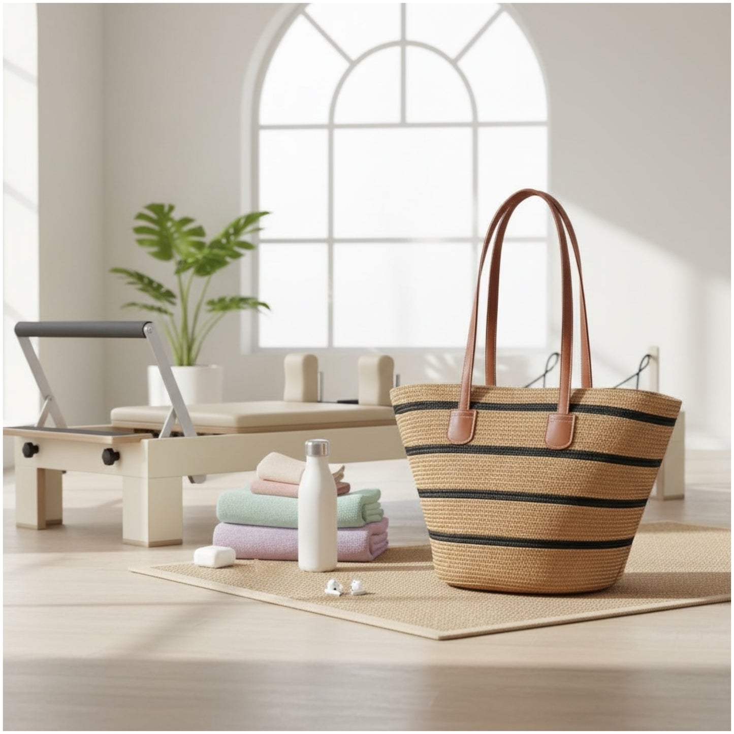 Chic Striped Straw Tote Bag – Summer Beach & Everyday Carry Essentials Bag