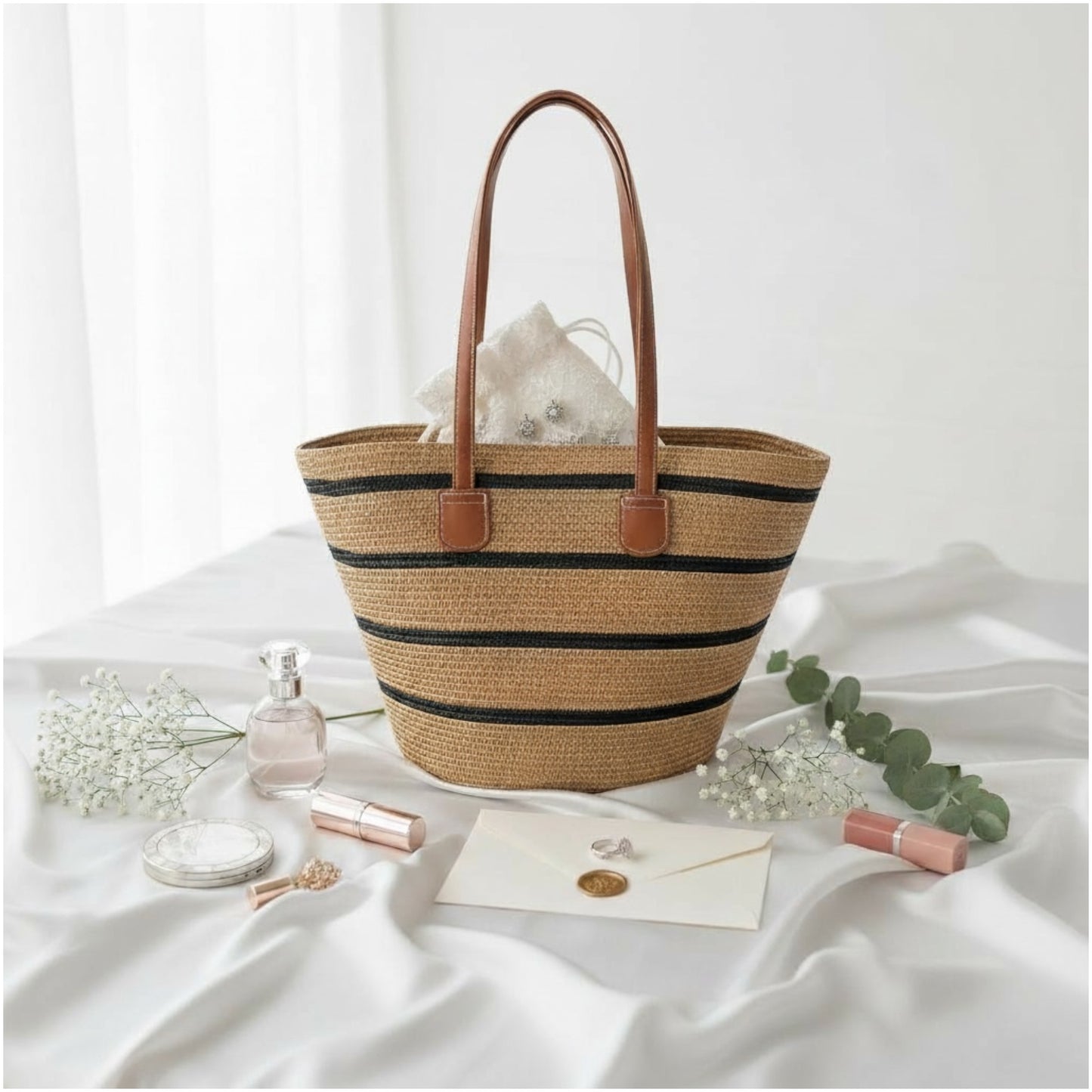 Chic Striped Straw Tote Bag – Summer Beach & Everyday Carry Essentials Bag