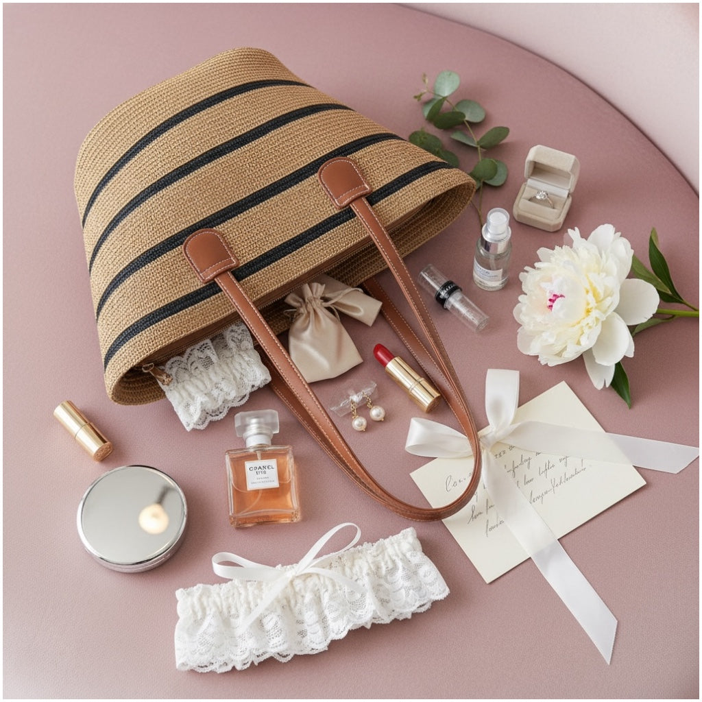 Chic Striped Straw Tote Bag – Summer Beach & Everyday Carry Essentials Bag