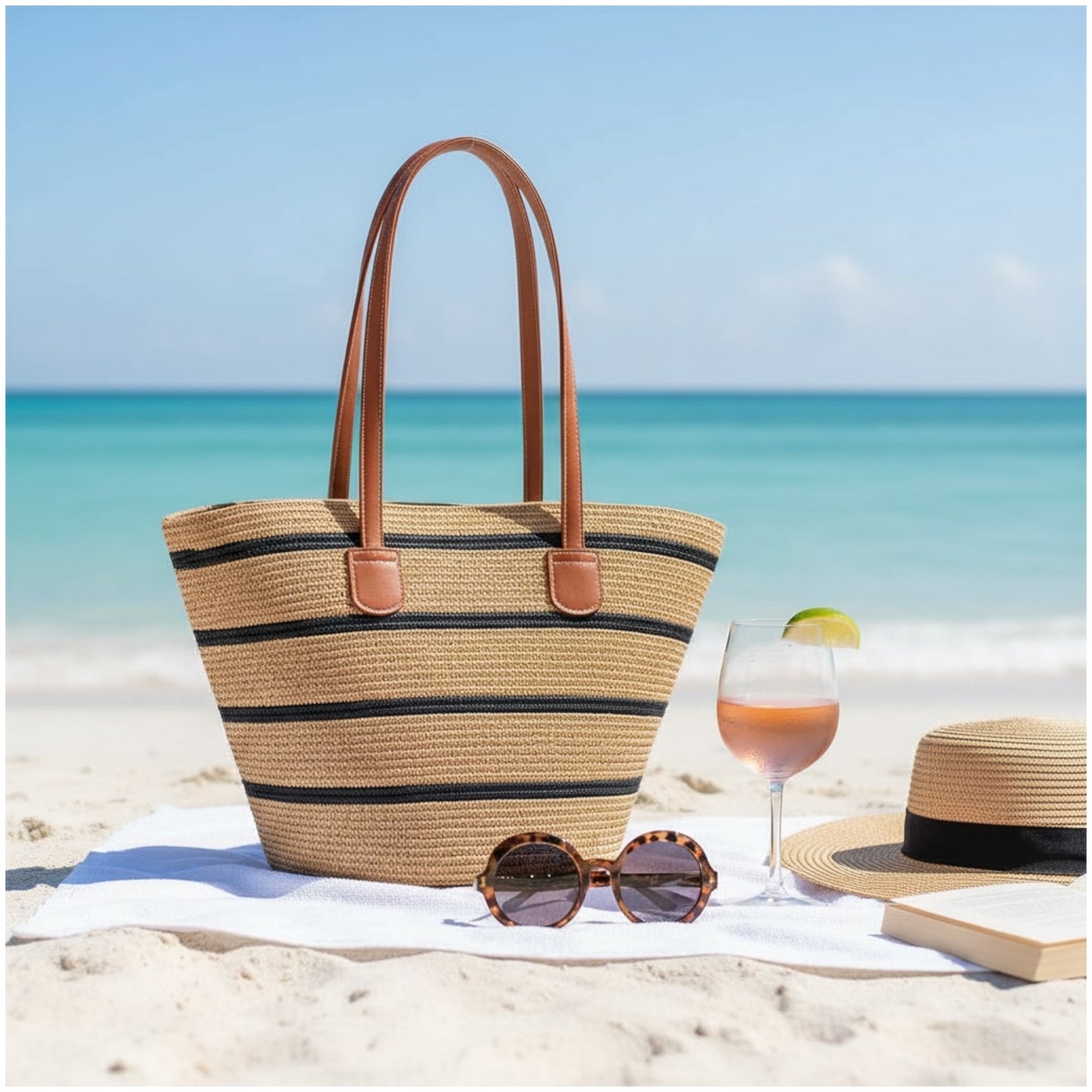 Chic Striped Straw Tote Bag – Summer Beach & Everyday Carry Essentials Bag