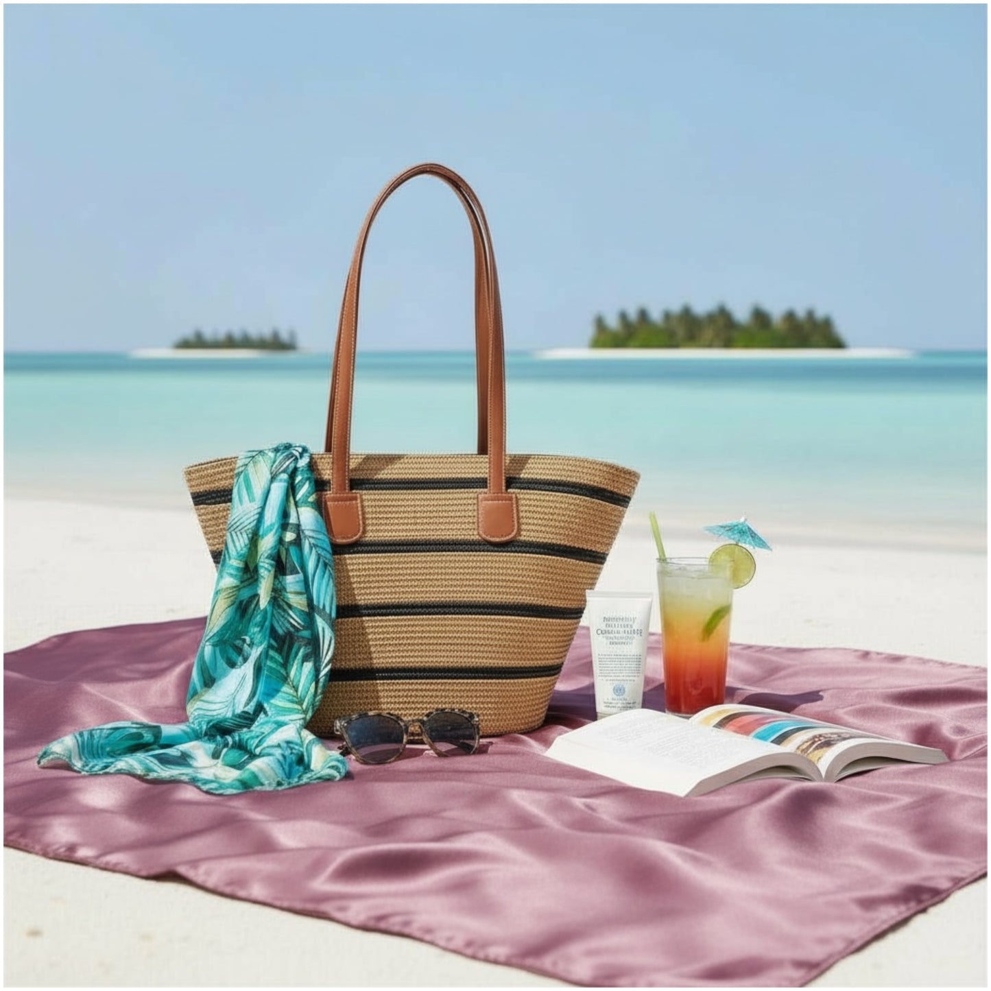 Chic Striped Straw Tote Bag – Summer Beach & Everyday Carry Essentials Bag