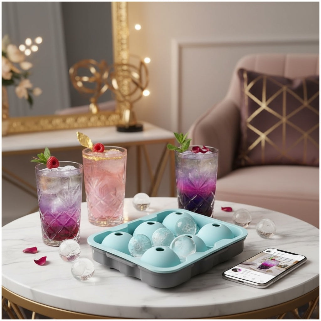 Premium Sphere Ice Ball Maker Tray – 6 Large Round Ice Moulds for Drinks