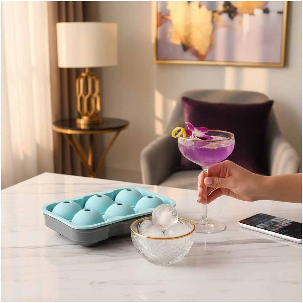 Premium Sphere Ice Ball Maker Tray – 6 Large Round Ice Moulds for Drinks