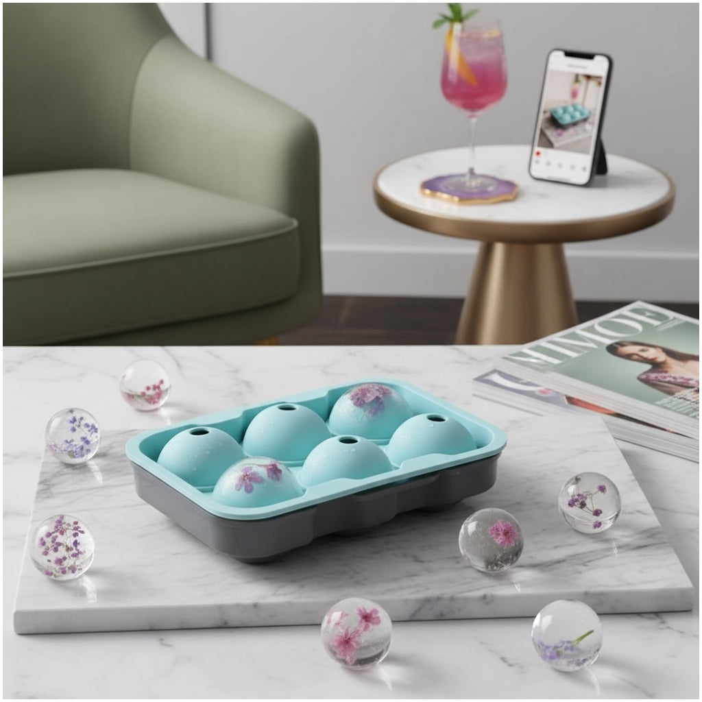 Premium Sphere Ice Ball Maker Tray – 6 Large Round Ice Moulds for Drinks