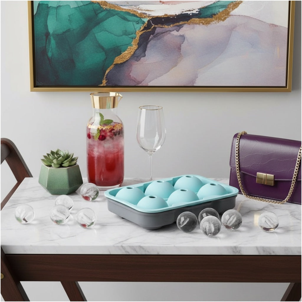 Premium Sphere Ice Ball Maker Tray – 6 Large Round Ice Moulds for Drinks