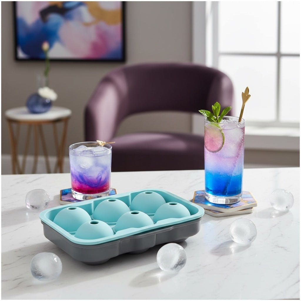 Premium Sphere Ice Ball Maker Tray – 6 Large Round Ice Moulds for Drinks