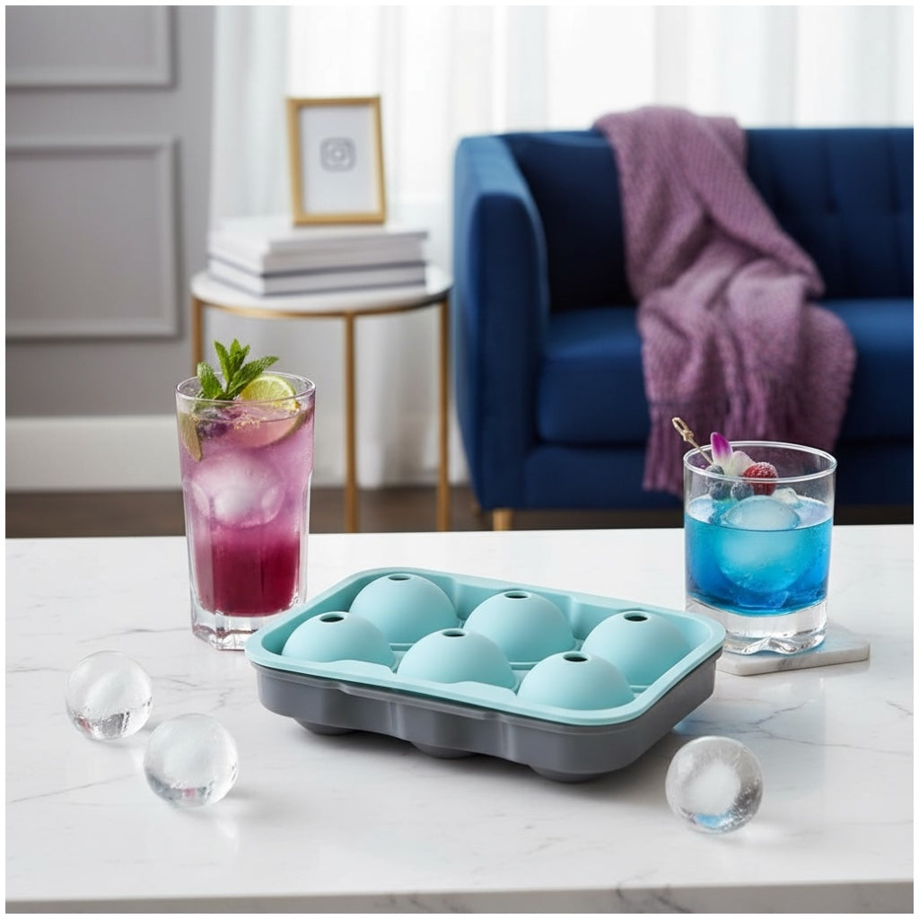 Premium Sphere Ice Ball Maker Tray – 6 Large Round Ice Moulds for Drinks