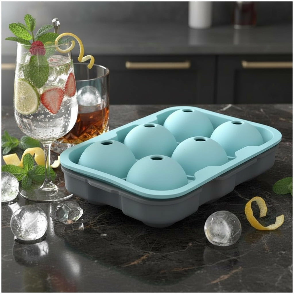 Premium Sphere Ice Ball Maker Tray – 6 Large Round Ice Moulds for Drinks
