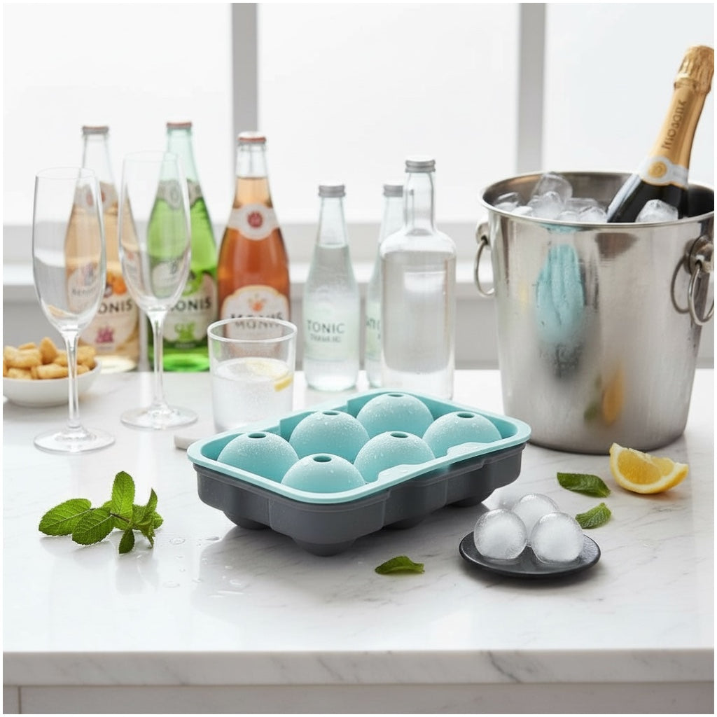 Premium Sphere Ice Ball Maker Tray – 6 Large Round Ice Moulds for Drinks