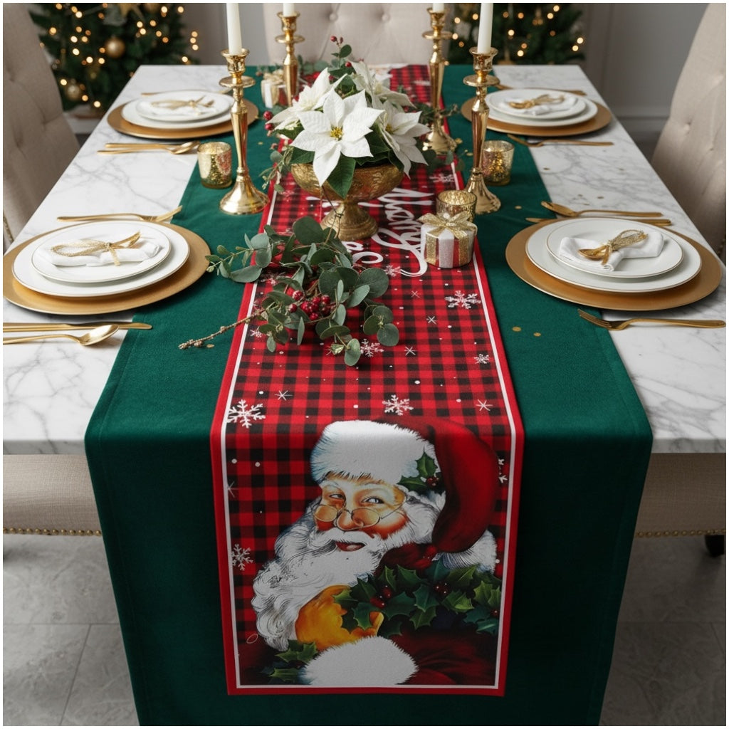 Beautiful Festive Santa Red Plaid Christmas Table Runner – 30 × 180 cm