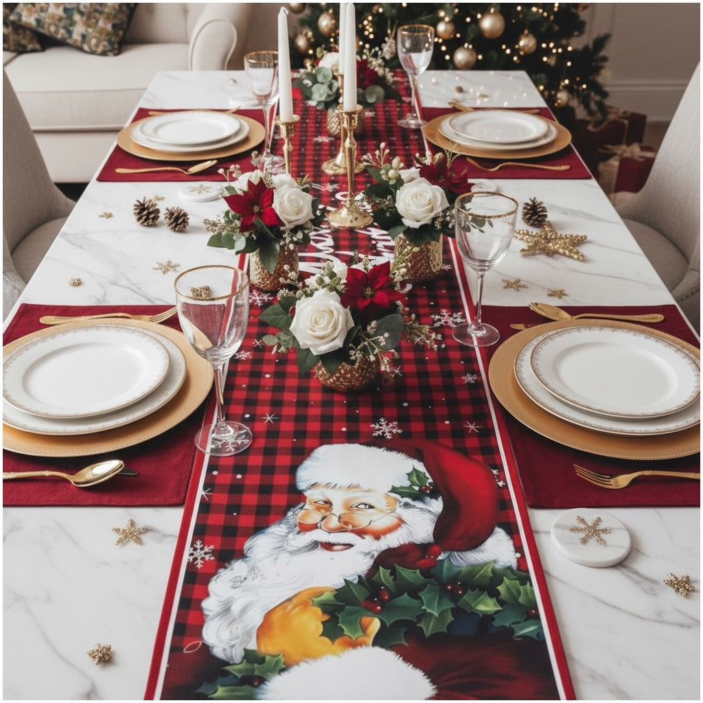 Beautiful Festive Santa Red Plaid Christmas Table Runner – 30 × 180 cm