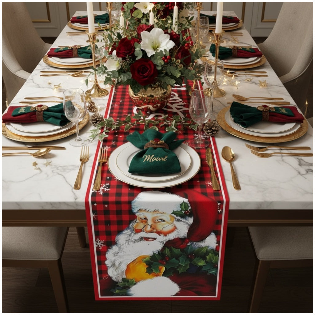 Beautiful Festive Santa Red Plaid Christmas Table Runner – 30 × 180 cm