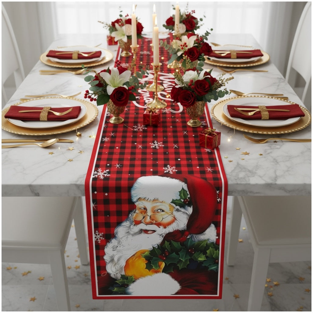 Beautiful Festive Santa Red Plaid Christmas Table Runner – 30 × 180 cm