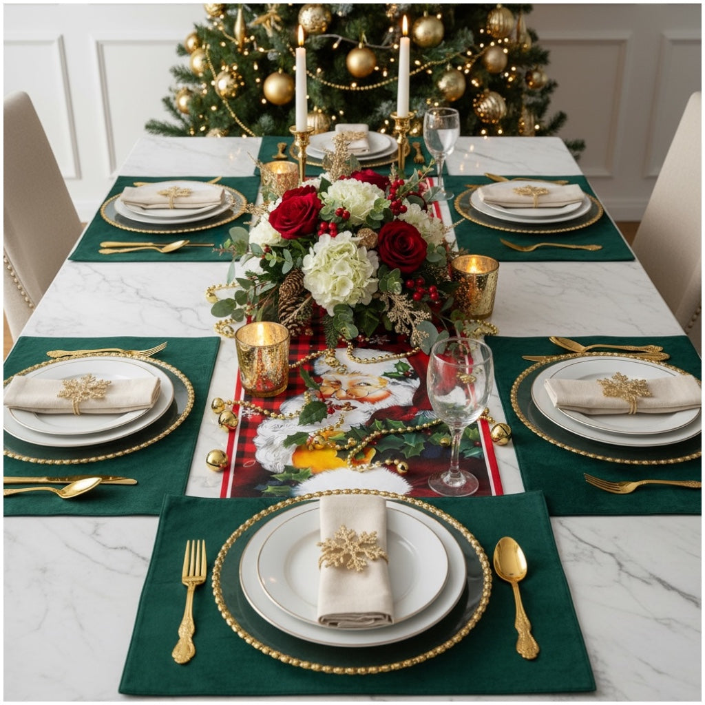 Beautiful Festive Santa Red Plaid Christmas Table Runner – 30 × 180 cm